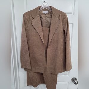 VINTAGE 80S ULTRA SUEDE BROWN SKIRT SUIT SIZE LARGE